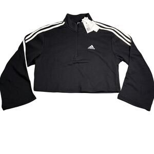 NWT Adidas Cropped 1/4 Zip Womens S Pullover Classic Logo Stripes Relaxed Active